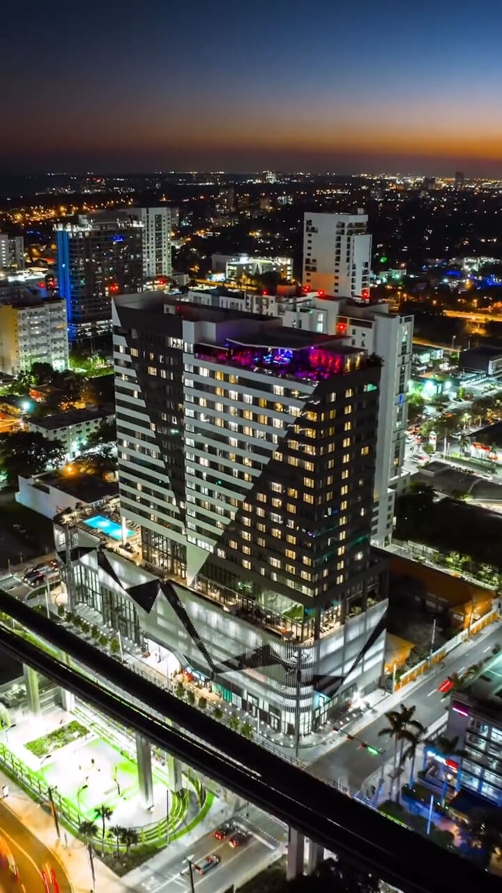 Aerial drone photograph of the Sky Rose rooftop restaurant